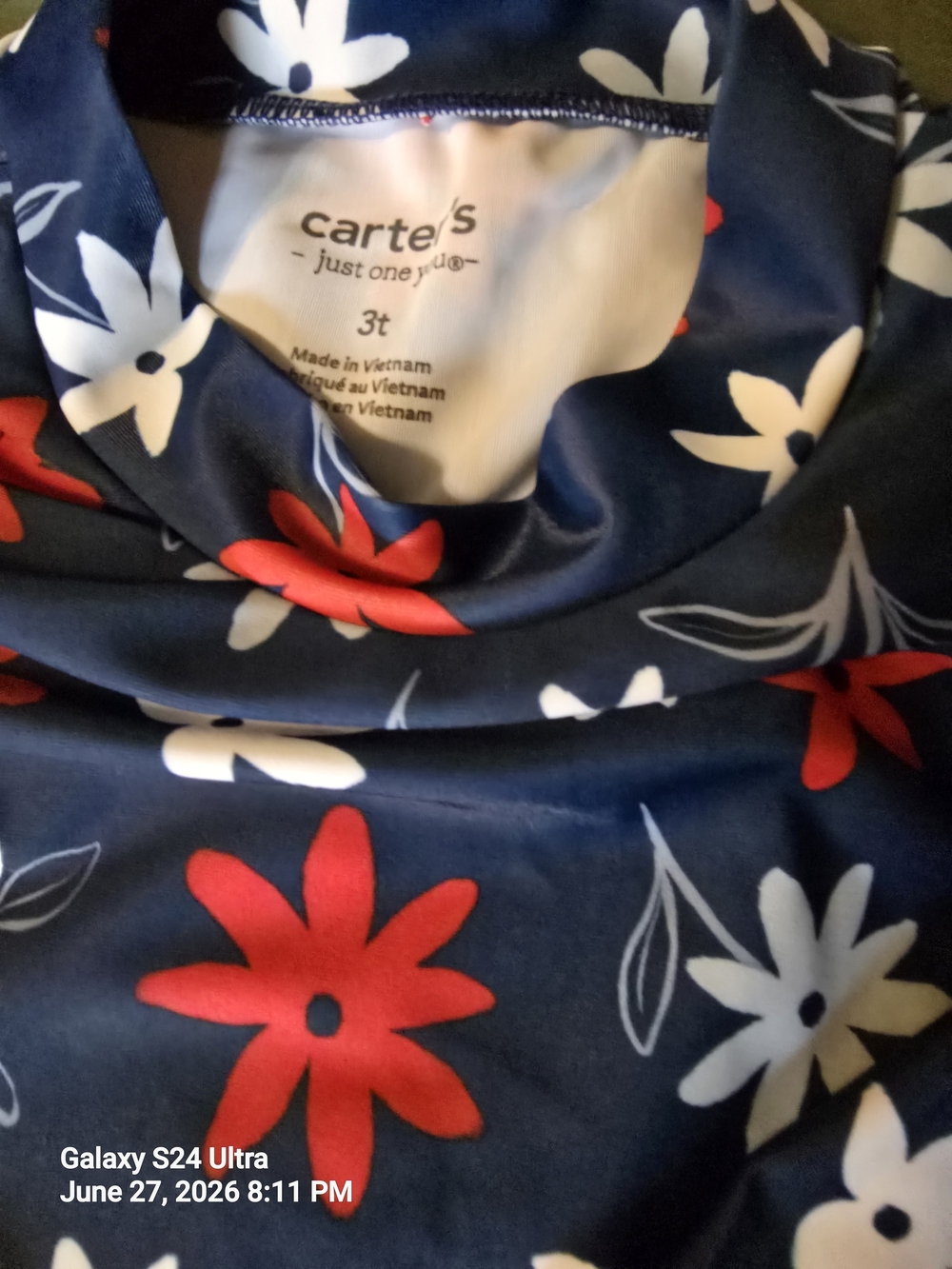 Carter's Girls 3T 2 Piece Swim Set Long Sleeve Rash Guard Navy Floral NWOT - Picture 3 of 3